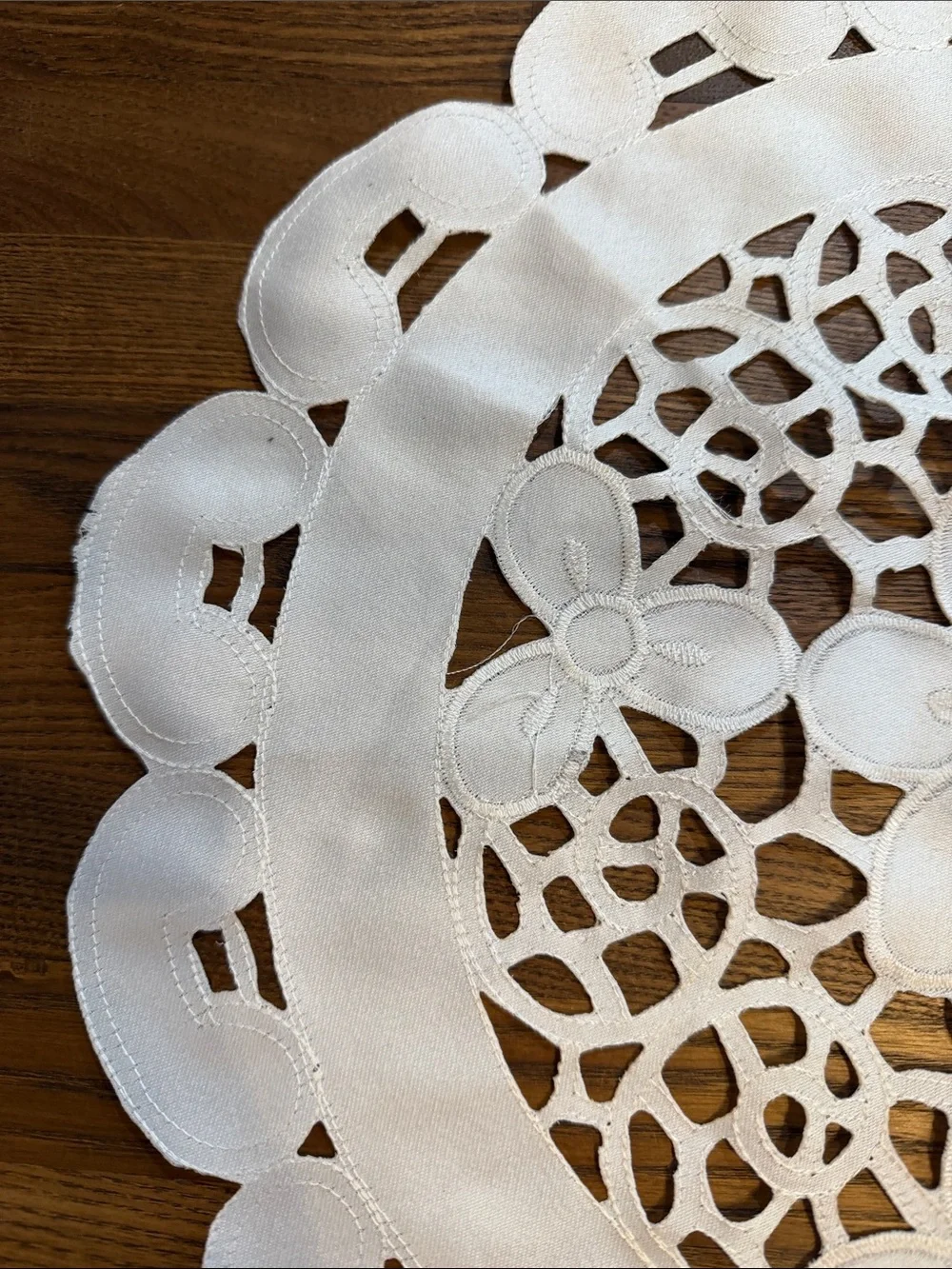 Source Unknown White Floral Cutwork Decorative Doily